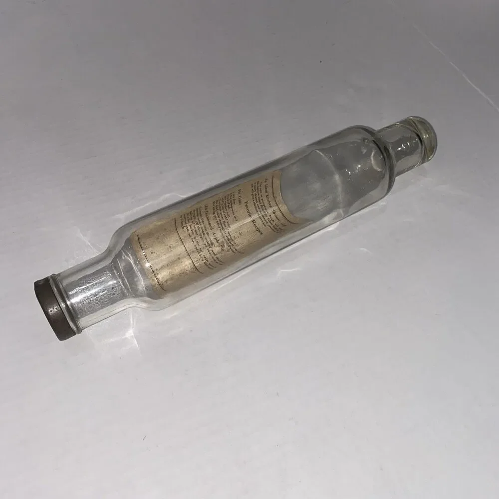 Vintage Roll Rite Good Housekeeping Glass Rolling Pin Metal Cover W Paper Recipe